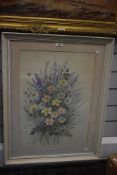 E.L Slinger (20th Century), watercolour, 'Country Flowers' - a still life arrangement depicting