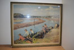After Stanhope Alexander Forbes RA (1857-1947, British), coloured print, 'Young Anglers at Hayle',