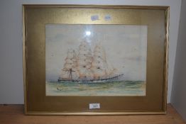 E.Harwood (20th Century), watercolour, A clipper boat at sea, signed and dated 1937 to the lower