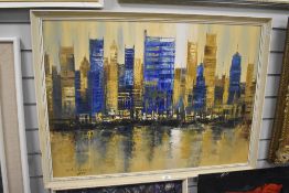 20th Century Continental School, oil on canvas, An attractive mid-20th Century city skyline