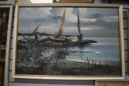 Cesar Buenaventura (1919/22-1983, Filipino-Asian), oil on canvas, Moored fishing boats, signed and