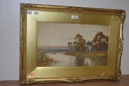 V.Allen (19th/20th Century), watercolour, A river landscape with rowing boats and a distant church