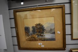 F.H. Knowles (19th/20th Century), watercolour/gouache, Figures by a lake side, signed to the lower