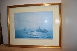 After Gordon Ellis (1920-1978, British), coloured print, 'Early Morning Shipping On The Mersey -