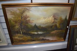20th Century, in the style of Wilhelm Koenig (20th Century, Austrian), oil on canvas, An idyllic and