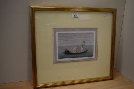 Claude William Harrison (British 1922-2009) watercolour sketch, entitled 'Three Fools in a Boat'