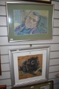 20th Century School, pastel, A portrait of a Newfoundland dog, framed, mounted, and under glass,