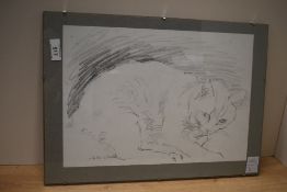 John Cooke (British 1929-2018) pencil on paper, a study of a cat, signed to lower left, under