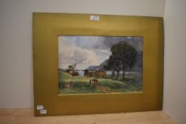 George Gray (19th/20th Century), watercolour, A farm stead with lake beyond, signed to the lower