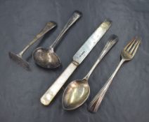 A cased George VI silver christening set, comprising a spoon, fork and knife, the spoon and fork