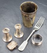A early 20th century silver mounted horn beaker, the silver rim along with a vacant shield, with