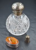 A 20th century silver mounted cut glass scent bottle, having rubbed marks for Chester, along with