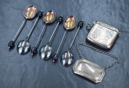 A cased set of George V silver coffee bean spoons, marks for Birmingham 1931, maker Marson &