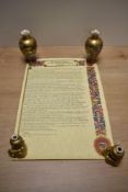 A scroll for the Grand Lodge of Ancient Free and Accepted Masons plus another for the Scottish name