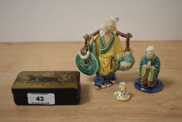 A Russian papier mache hinged rectangular stamp box, the cover decorated with horse drawn carriage