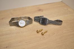 A Seiko alarm chronograph numbered 893537 and an Avia wristwatch, along with a pair of yellow