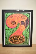 A framed Psychedelic / Counter Culture reprint - the post appears to use the names of various from