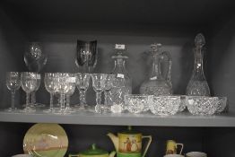 A selection of 20th Century cut glassware, to include a pair of Waterford Crystal wine glasses,