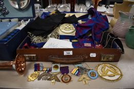 A collection of West Lancashire Masonic Craft & Chapter Regalia comprising sashes, badges medals
