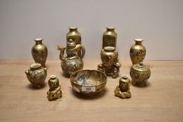 A group of Japanese Meiji or Taisho period Satsuma 'Thousand Faces' porcelain, comprising a lobed b