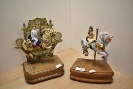 Two American Willitts mechanical/clockwork musical bisque porcelain carousel horses, each with
