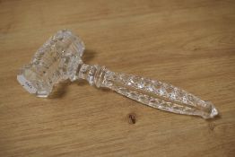 A Waterford lead crystal gavel, of traditional form with pressed and cut designs, acid etched '