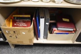 A large assortment of postcard albums and books, featuring 'Blackburns Railways 1950-60s' and 'A