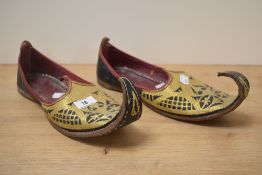 A pair of Turkish/Middle Eastern traditional wedding Khussa leather shoes, with decorative gold