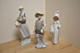 A group of three Lladro porcelain figures and figurines, comprising Gone Fishing, Girl with