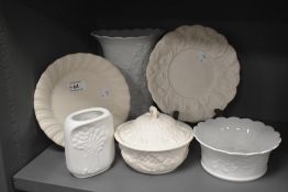 A 19th Century Minton Parian Ware lidded pot, decorated in relief with a foliate design and