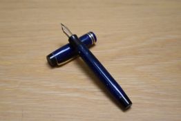 A Parker Duofold Junior Streamlined long button fill fountain pen in lapis lazuli with two bands