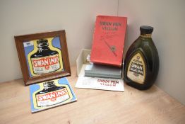 A framed Swan Ink advertising poster, a part box of Swan Pen Vellum writing paper, a Swan ink