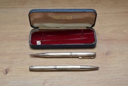 A cased Yard o Led propelling pencil and ballpoint pen in hallmarked silver