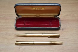 A cased Yard o Led propelling pencil and ballpoint pen in rolled gold