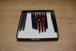 Ten Fountain pens Parker Slimfold, Mabie Todd Blackbird etc