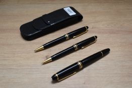 A Montblanc Meisterstuck 146 piston fill fountain pen, ballpoint pen and propelling pencil in