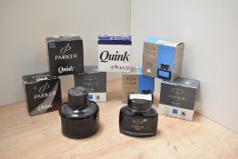Nine bottles of Parker Quink ink seven boxed