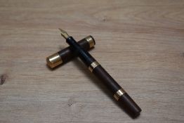A Waterman Ideal 74 Eyedropper fill fountain pen in BHR with 9ct gold bands to the body and cap