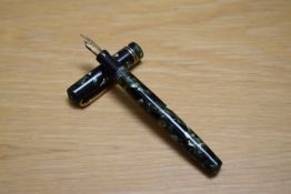 A Mabie Todd & Co Swan self filler lever fill fountain pen in green black marble with two narrow
