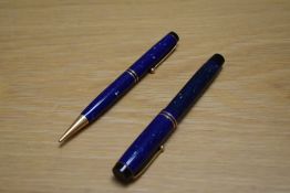 A Parker Duofold Special button fill fountain pen and propelling pencil in lapis lazuli with two