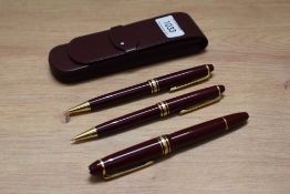 A Montblanc Meisterstuck 146 piston fill fountain pen, ballpoint pen and propelling pencil in