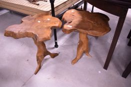 A pair of rustic wood occasional table, each approx diameter 53cm