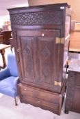 A period oak composite narrow cupboard, dimensions approx. H171 D54 W77cm