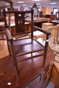 A vintage French style childs chair with turned frame and ply seat and back , with transfer