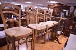 A set of four Continental style rush seated kitchen chairs (believed to be Flemish)