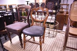 Two Victorian balloon back dining chairs (not a pair)