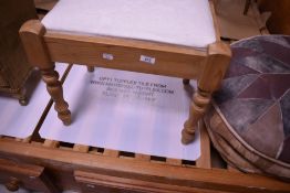 A natural pine framed dressing table stool, approx. 50 x 37cm