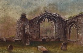 19th Century British School, oil on canvas, A picturesque abbey ruin, unsigned, displayed within a