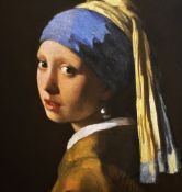 After Johannes Vermeer (1632-1675, Dutch), coloured print, 'Girl With A Pearl Earring', framed and