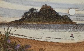 After Ian Laurie (b. 1933), aquatint, Title unknown - A view of a castle and island, signed to the